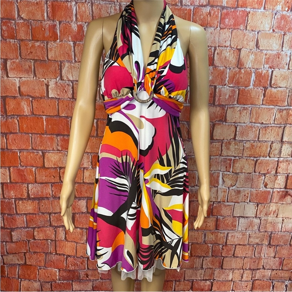 My‎ Michelle Vibrant Halter Dress with Ring Detail